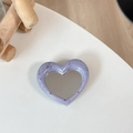 Detail of heart-shaped phone grip with lavender speckled resin frame and vanity mirror - Light Purple (Splatter Heart Mirror)
