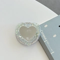 Détail du support de téléphone cœur pailleté avec miroir et bordure en strass - Miroir de Coeur Magnétique à Paillettes (Vert-Zirconia Blanc)