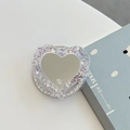 Détail macro du support Magsafe en forme de cœur avec paillettes violettes et miroir - Miroir de Coeur Magnétique à Paillettes (Violet Foncé-Zirconia Blanc)