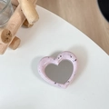 Pink marble heart phone grip stand with built-in mirror on a minimalist white table - Pink (Splatter Heart Mirror)