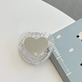 Vue détaillée du support MagSafe en forme de cœur avec paillettes et miroir de poche - Miroir de Coeur Magnétique à Paillettes (Argent-Zirconia Blanc)