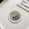 Detaillierte Draufsicht auf einen minimalistischen runden Magnet-Make-up-Spiegel - Magnetfuß - Dopamin-Spiegel (Weiß) / Weiß