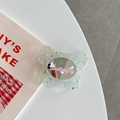 Detail of butterfly phone grip with silver glitter resin and small circular makeup mirror - Transparent Stand - Butterfly Mirror - Green