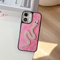 Close-up of pink snakeskin leather phone case with luxury rhinestone snake decoration - Rose Red / iPhone 17 Pro Max