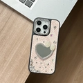 Pink snake texture iPhone case with rhinestone heart mirror and pearl bow ornament - iPhone XR / Pink