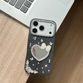 Detail of snake skin pattern phone case with rhinestones and heart mirror - iPhone XR / Black