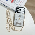 White snakeskin iPhone case featuring a rhinestone Barbie wallet pocket and cross-body chain - Snake Skin Star Letter Wallet (With Leather Chain) / White / iPhone 16e