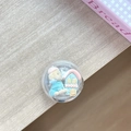 Close-up of cute 3D flocking bear and miniature house inside a round phone socket grip - Transparent Stand Ball House Dog