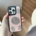 Pink wrinkled leather iPhone case featuring luxury silver rhinestone dollar sign charms - iPhone 16e / Pearlescent Pink