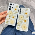 Samsung S25 Ultra case with real dried daisies, glitter gold foil, and clear resin finish - Gold Foil Epoxy No. 1 Real Flower / Samsung A17