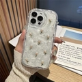 Chic iPhone case with 3D tulip flowers, pearls, and white wave texture on wood surface - Cream Case-White Sparkle Drip-Pearl Tulip / iPhone 17 Pro Max