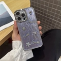 Coque iPhone violette pailletée avec lettres Smile 3D et étoiles, protection intégrale - Étoile Violette Strass (iPhone 17Promax)