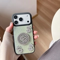 Light green wrinkled leather iPhone case featuring silver rhinestone dollar sign decor - iPhone 16e / Pearlescent Green