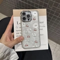 Sparkling pearl white iPhone case with red cherry patterns and crystal diamond edges - Sparkling Drip Glue Pearl Red Cherry / iPhone 17 Pro Max
