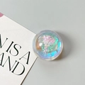 Close-up of a holographic bear phone grip with pink heart sequins and glitter - Dreamy Bubble No. 5