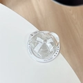 Macro detail of transparent heart-shaped phone grip with 3D white ribbon bow and gift card - White 3D Heart Bow (No.14)