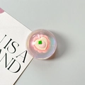 Close-up of iridescent heart phone grip with pink core and floral detail in resin - Dreamy Bubble No. 9