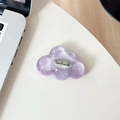 Detail view of a purple glitter cloud phone grip with a handmade silver emblem - Sticky-Silver Cloud-Glitter Purple