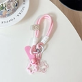 Rosa geflochtenes Handyband mit Sternanhängern, Smiley-Tag und einem kleinen Glöckchen - (Smiley Gesicht) Kurzes Seil-Stern Anhänger-Rosa