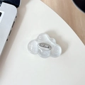 Detailed macro of glitter 3D cloud phone grip with handmade text on silver metal piece - Sticky-Silver Cloud-Glitter White