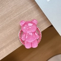 Pink glitter bear phone griptok with pearl base on desk for minimalist mobile accessory - Magnetic Pearl Chain Style / Pearlescent Bear - Rose Red