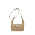 Minimalist beige hobo bag with suede texture and adjustable shoulder strap for women - Khaki
