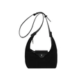 Minimalist black crescent hobo tote bag in mixed leather finish for women daily use - Black