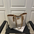 Borsa tote minimalista in tela con finiture e manici in pelle marrone da donna - Marrone