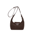 Brown suede and leather hobo shoulder bag with adjustable strap and half-moon shape - Brown