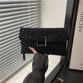 Minimalist black leopard print envelope clutch bag with square buckle and matte texture - Black