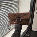 Fashionable leopard print envelope clutch bag with square buckle and wrist strap - Brown