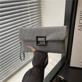 Chic grey envelope clutch bag with leopard embossing and bold black square buckle design - Gray