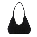 Elegante borsa a spalla in finta pelle scamosciata nera con stampa leopardata e cerniera - Nero