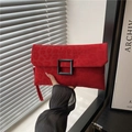 Red leopard print clutch bag with vintage square buckle and wristlet strap - Red