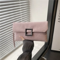 Pink minimalist envelope clutch bag featuring a large black buckle and wrist strap - Pink