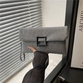 Chic gray leopard print envelope clutch bag with black square buckle and wristlet strap - Gray