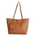 Set borsa tote in ecopelle marrone caramello con piccola pochette per l'uso quotidiano - Marrone