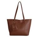 Borsa tote in ecopelle color caramello con cuciture e mini portamonete coordinato - Marrone