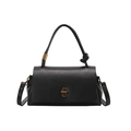 Chic black textured crossbody bag with vintage gold buckle and top handle detail - Black