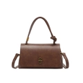 Vintage dark brown faux leather square handbag with golden twist lock and knot handle - Brown