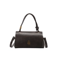 Retro square crossbody bag in dark leather with gold twist lock and knotted handle detail - Brown