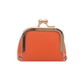 Orange lychee pattern leather mini kiss-lock coin purse with vintage gold metal clasp - Orange
