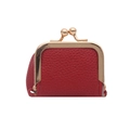 Mini red kiss-lock coin purse with litchi grain texture and vintage gold metal frame - Red