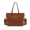 Brown tote bag with bear jacquard pattern and ethnic style woven wide shoulder strap - Brown