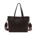 Dark brown LNBOE tote bag with monogram print and wide patterned shoulder strap - Brown