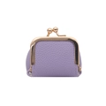 Mini lavender lychee pattern faux leather jewelry pouch with gold metal kiss-lock clasp - Purple