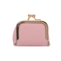 Pink lychee grain leather mini coin purse with gold kiss-lock closure design - Pink