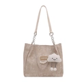 Bolso tote de jacquard floral beige con correa de cadena y colgante de nube - Caqui (Con Colgante)