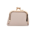 Mini vintage beige pebble leather coin purse with classic golden kiss-lock closure - White