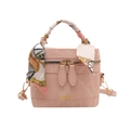Pink marbled faux leather handbag with floral scarf and detachable shoulder strap - Pink Without Pendant